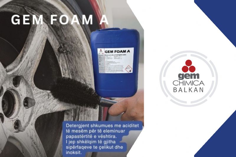 GEM FOAM detergjent per disqe te makinave, Shkumues per pastrimin e çelikut dhe inoksit, Pastrues per papasterti te veshtira ne metale, Detergjent per pastrim industrial te makinave, Shkumues per pastrimin e siperfaqeve metalike